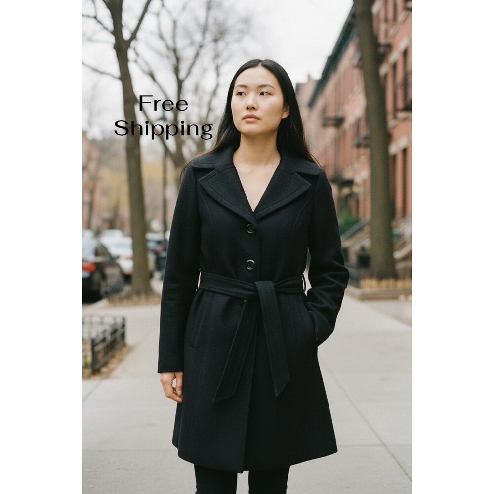 Guess Women's Black Belted Coat Size S 052-LRS